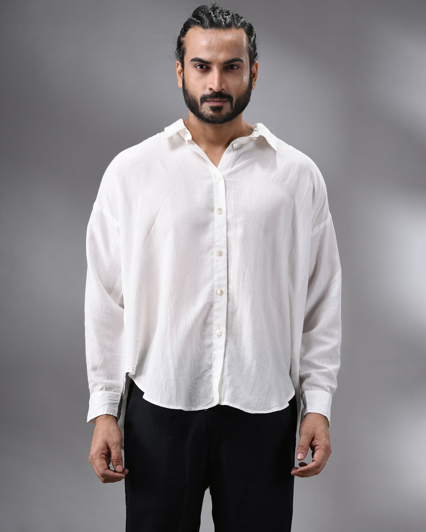 White Skin - Full Sleeve Regular Collar Shirt Cotton and Silk Blend for Men (Unisex)
