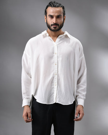 White Skin - Full Sleeve Regular Collar Shirt Cotton and Silk Blend for Men (Unisex)
