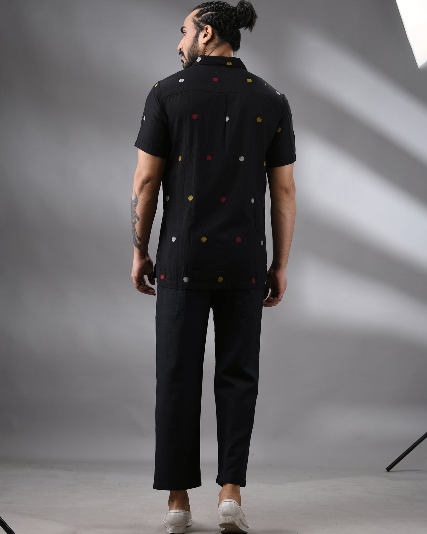 Ocean - Khadi Black Thread Embroidery Half Sleeve Cuban Collar Shirt 100% Cotton for Men (Unisex)