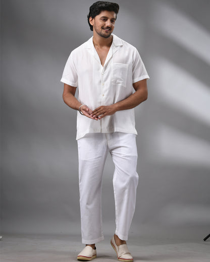 Shwetaambari - Half Sleeve Cuban Collar Shirt Cotton and Silk Blend for Men (Unisex)