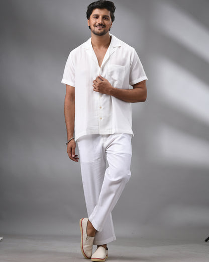 Shwetaambari - Half Sleeve Cuban Collar Shirt Cotton and Silk Blend for Men (Unisex)
