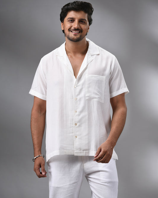 Shwetaambari - Half Sleeve Cuban Collar Shirt Cotton and Silk Blend for Men (Unisex)
