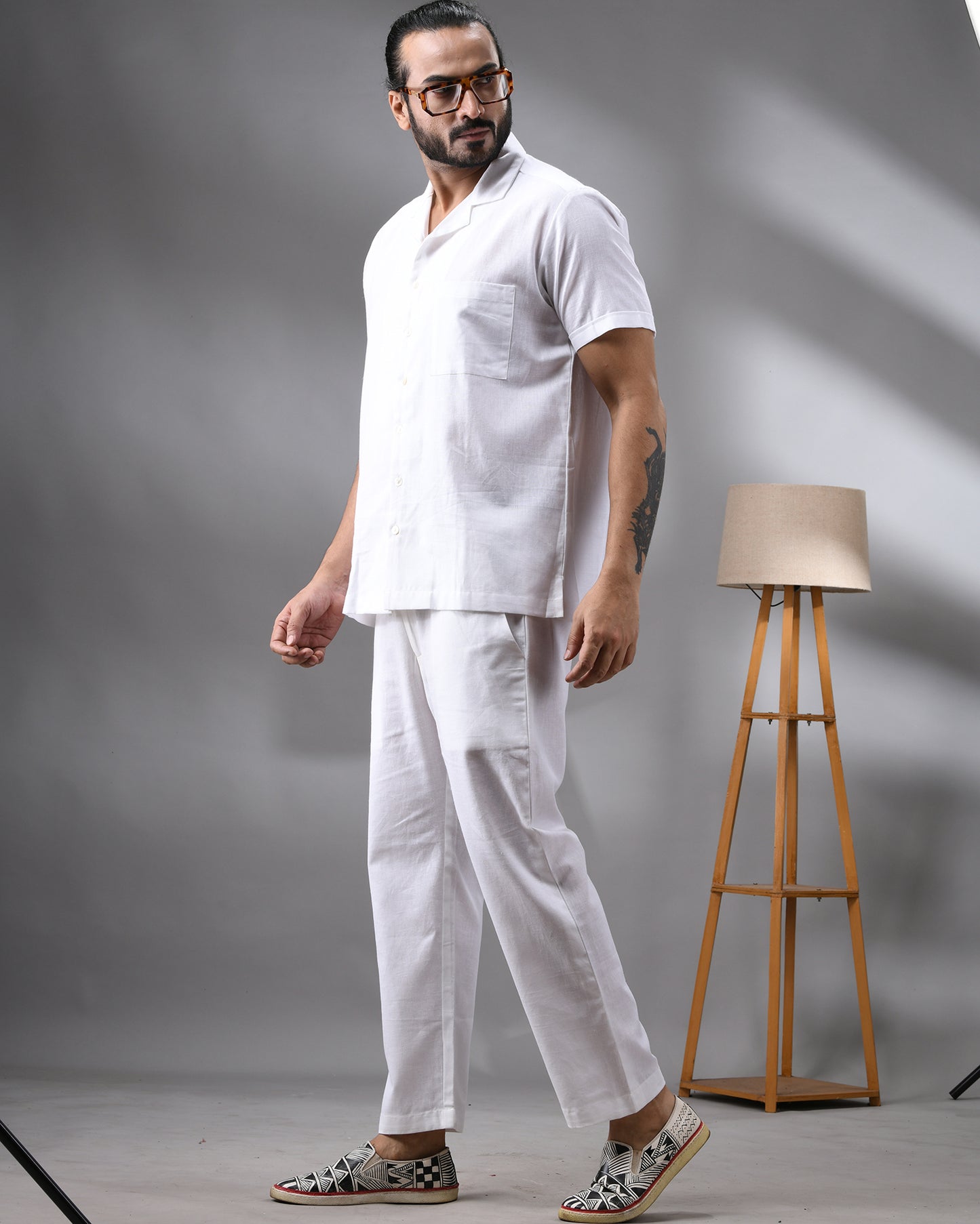 Shada - Co-Ord Set Half Sleeve Cuban Collar Shirt with Full Pant 100% Cotton for Men (Unisex)